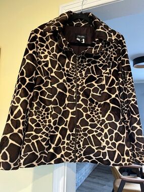 Nueva Giraffe-Print Faux Fur Zip Front Teddy Jacket - Brown & Cream Size 12